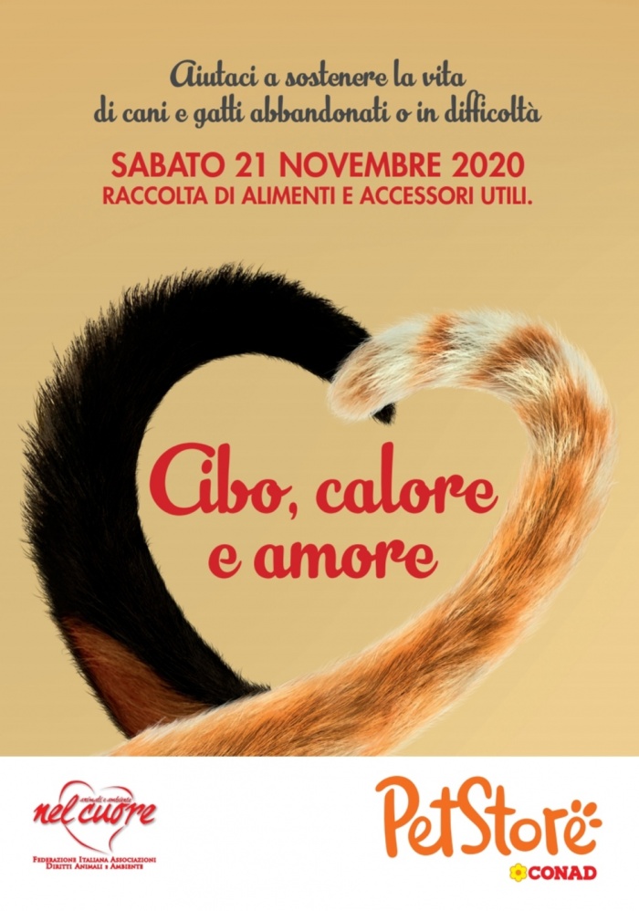 SABATO 21 NOVEMBRE "Cibo, calore e amore" - raccolta cibo al PET STORE CONAD di Borgosesia