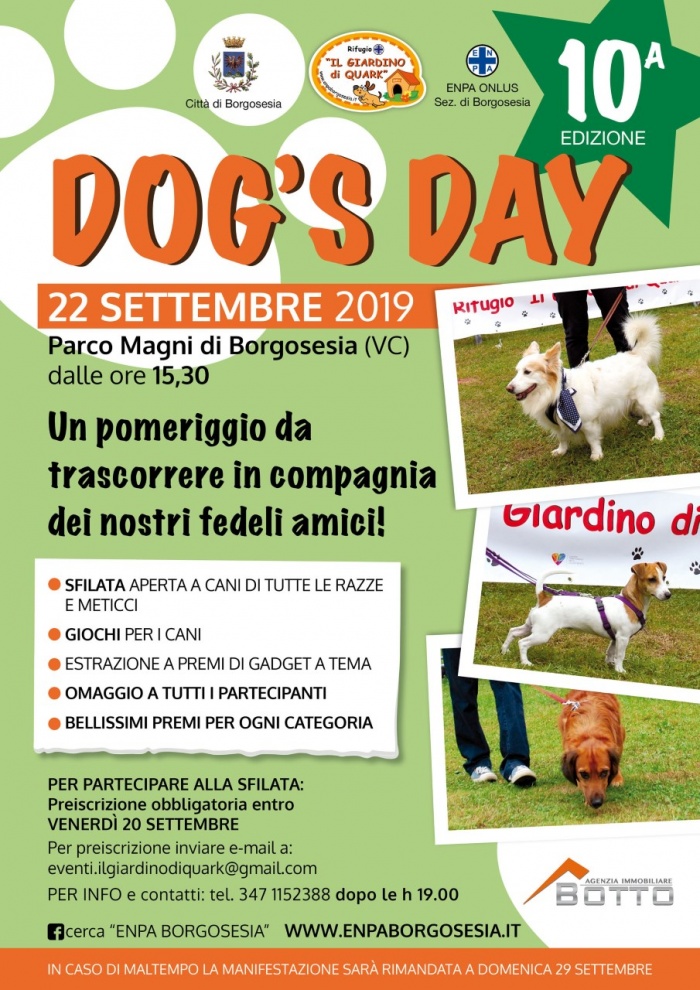 DOG'S DAY 10° Edizione - Domenica 22 settembre al parco Magni di Borgosesia sfilata benefica aperta a tutti i cani meticci… e anche di razza.